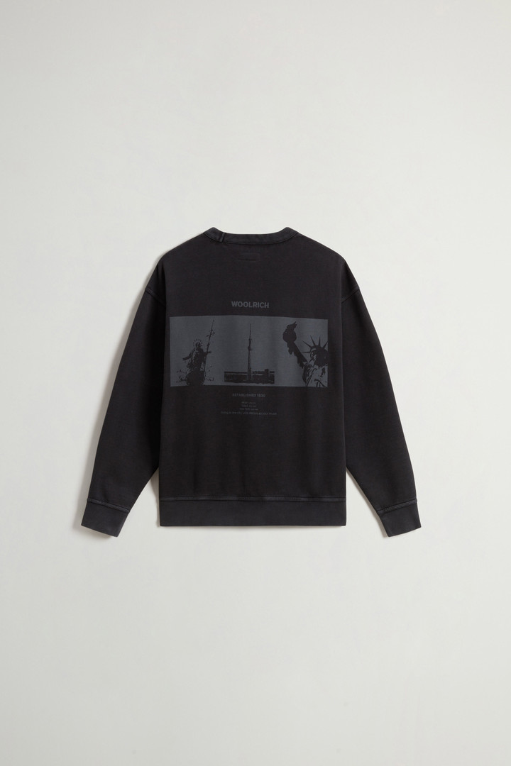 Sweat-shirt à col rond teint en pièce pour ado en pur coton avec imprimé au dos Noir photo 6 | Woolrich