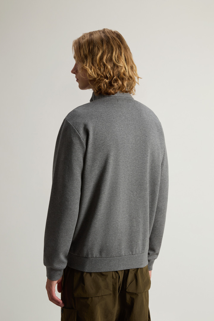 Full-Zip High Neck Sweatshirt in Cotton-Blend Interlock with Logo Gray photo 3 | Woolrich