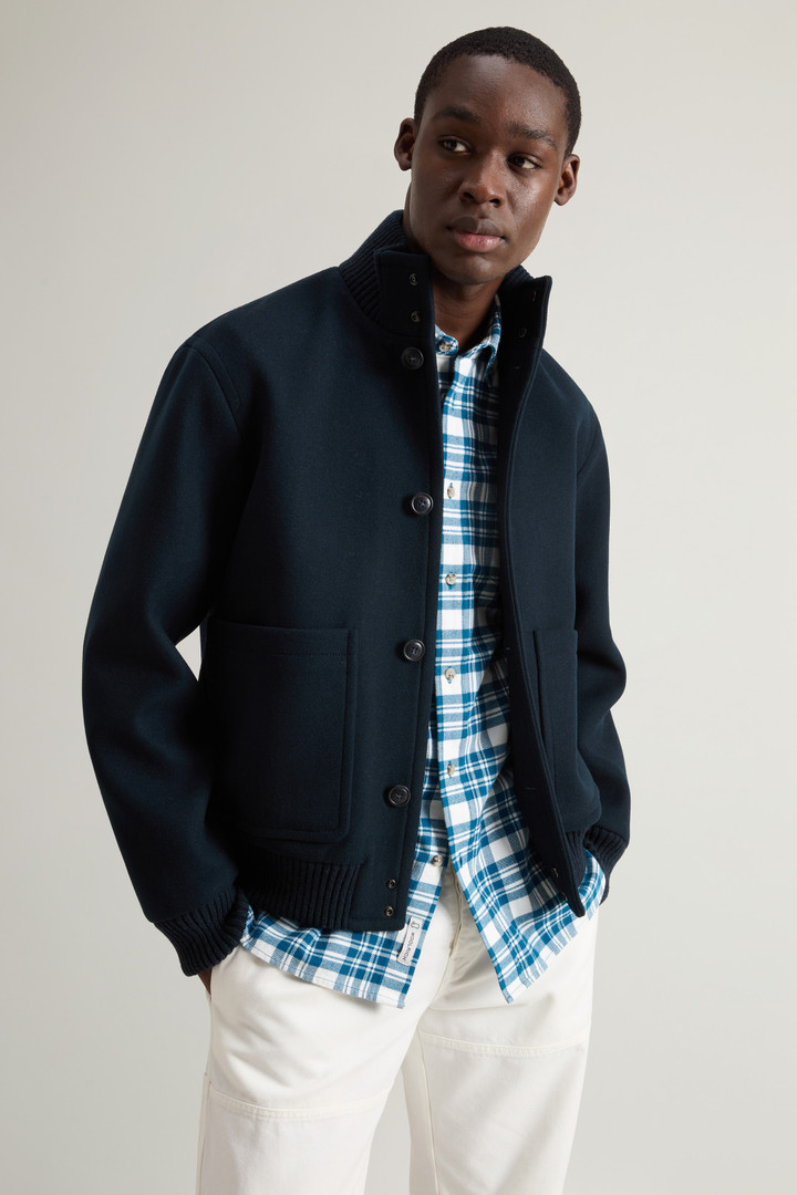 Bomber Jacket in Melton Virgin Wool Blend Blue photo 4 | Woolrich