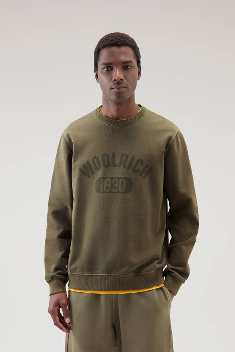 Achteraf geverfde 1830 sweater van puur katoen met ronde hals Groen | Woolrich