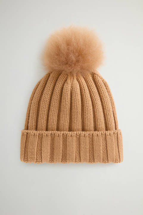 Beanie in Pure Virgin Wool with Cashmere Pom-Pom Brown | Woolrich