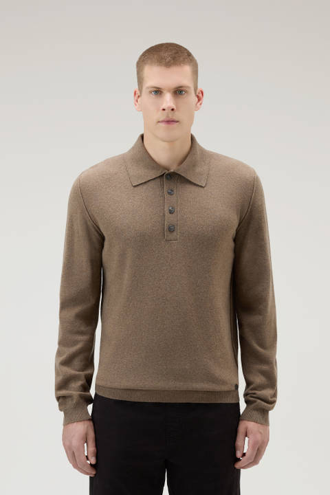 Long-Sleeved Polo Shirt in Merino Wool Blend Tortora | Woolrich