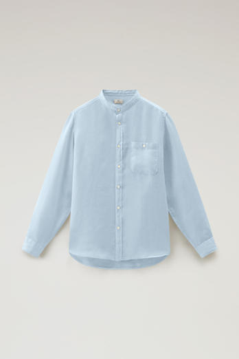 Garment-Dyed Pure Linen Shirt with Band Collar Blue | Woolrich