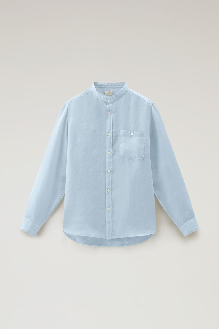 Garment-dyed Shirt with Mandarin Collar in Pure Linen Blue photo 5 | Woolrich