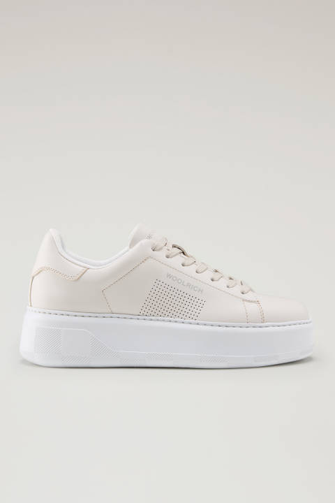 Chunky Court Sneakers in Leather with Micro-Perforations Beige | Woolrich