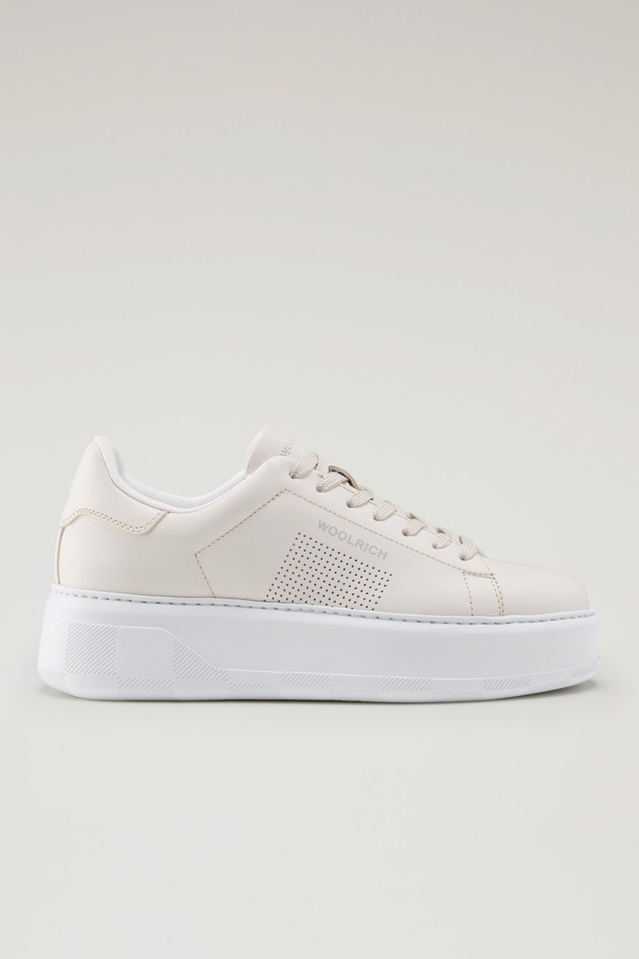 Chunky Court Sneakers in Leather with Micro-Perforations Beige photo 1 | Woolrich