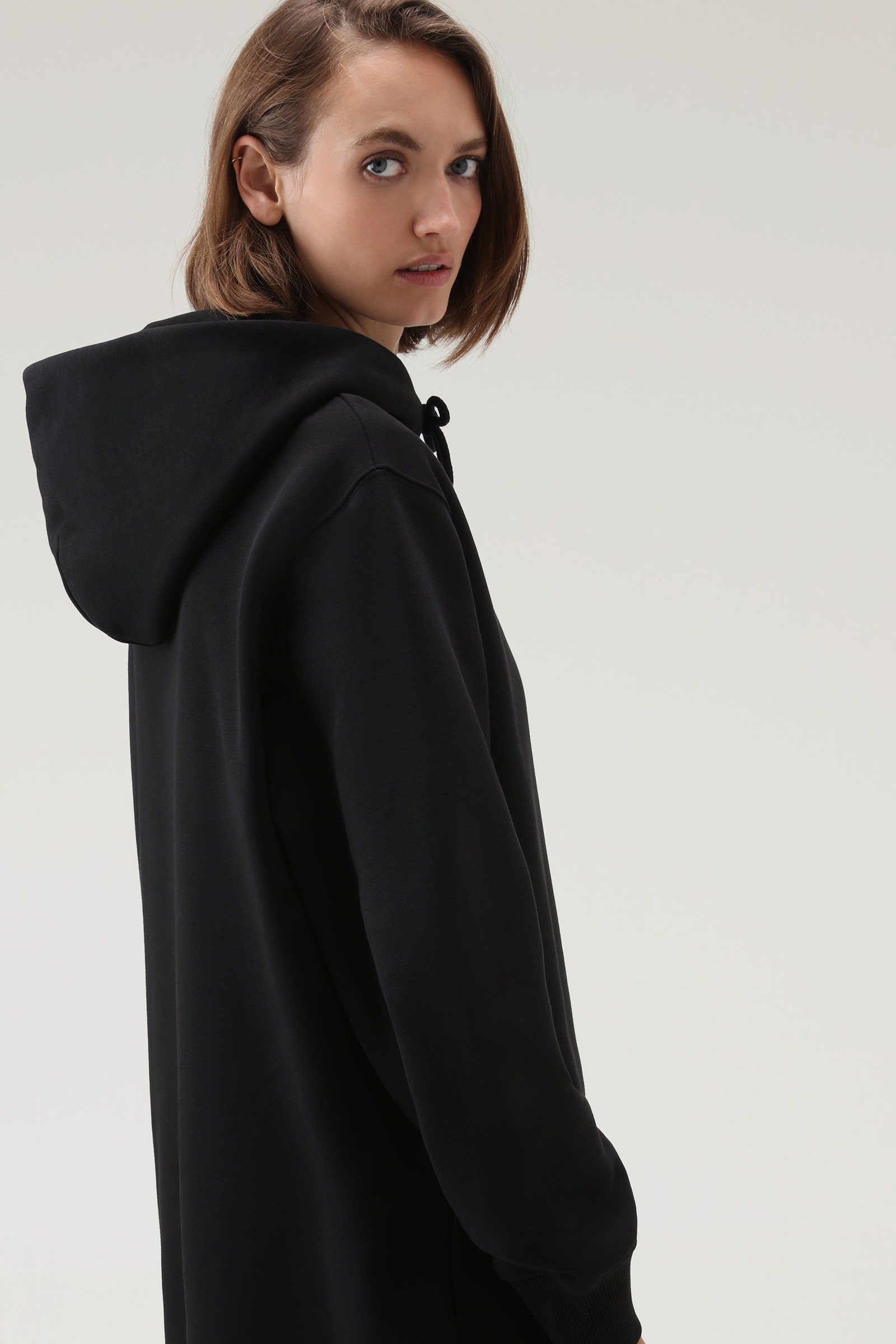 Lange jurk van katoenfleece met capuchon zwart photo 4 | Woolrich