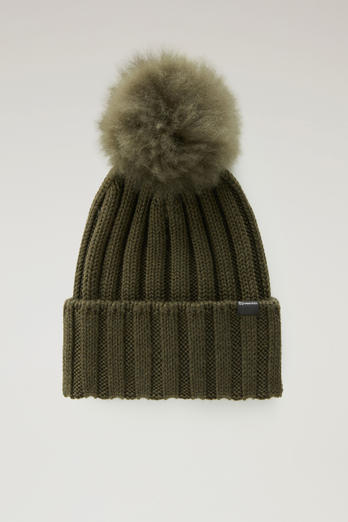Beanie in Pure Virgin Wool with Cashmere Pom-Pom Green | Woolrich