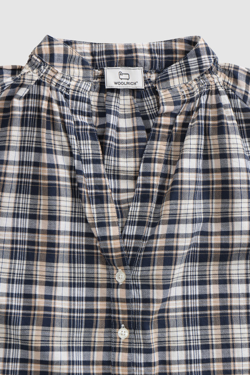 Blusa de mezcla de lino con estampado de cuadros azul photo 2 | Woolrich