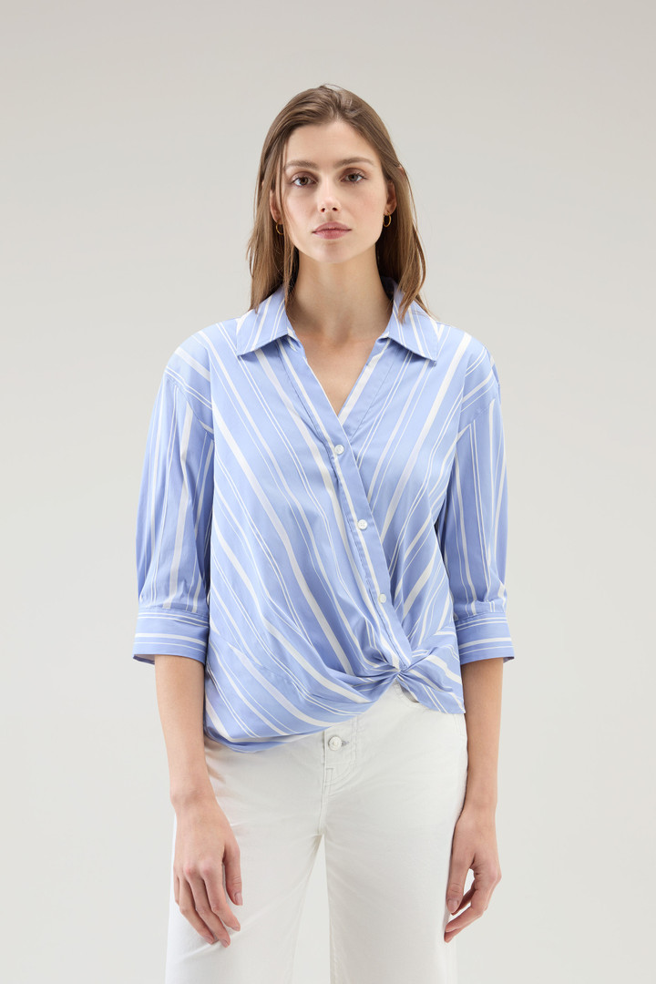 Striped Cotton Fleece Poplin Shirt Blue photo 1 | Woolrich