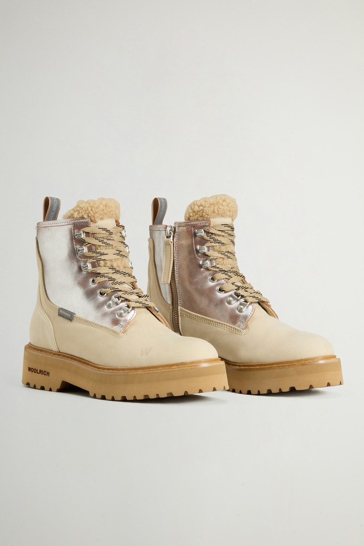 Main Combat Boots in Cowhide and Suede Beige photo 2 | Woolrich