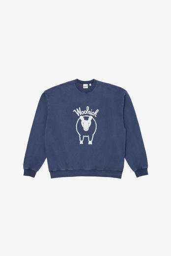 Pure Cotton Sweatshirt with Printed Logo on the Chest and Back Blue | Woolrich