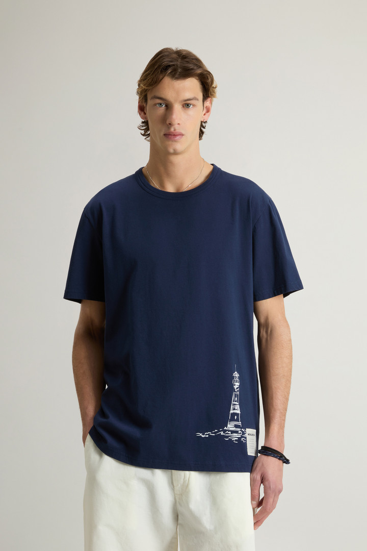 Woolrich Man Pure Cotton T-Shirt With Graphic Print Blue Size S