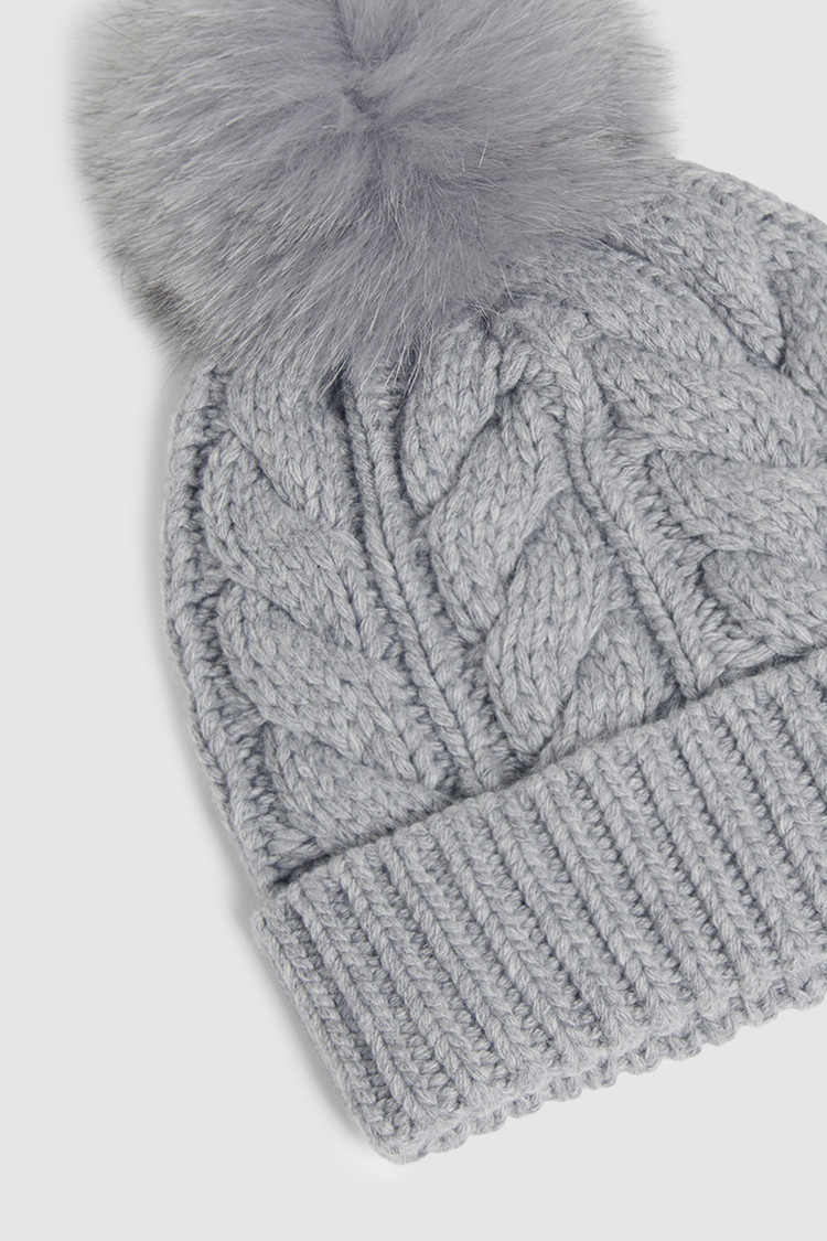Wool-blend beanie with detachable pompom