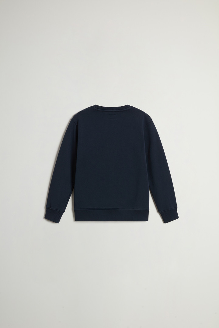 Boys' Crewneck Sweatshirt in Pure Cotton with Logo Blue photo 2 | Woolrich