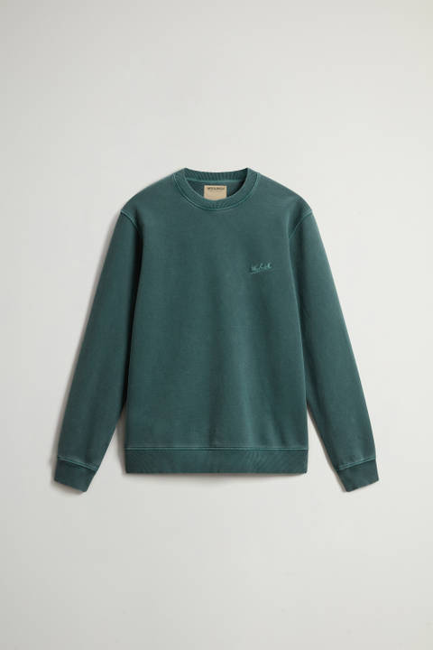 Garment-Dyed Crewneck Sweatshirt in Pure Cotton with Embroidered Logo Green photo 2 | Woolrich