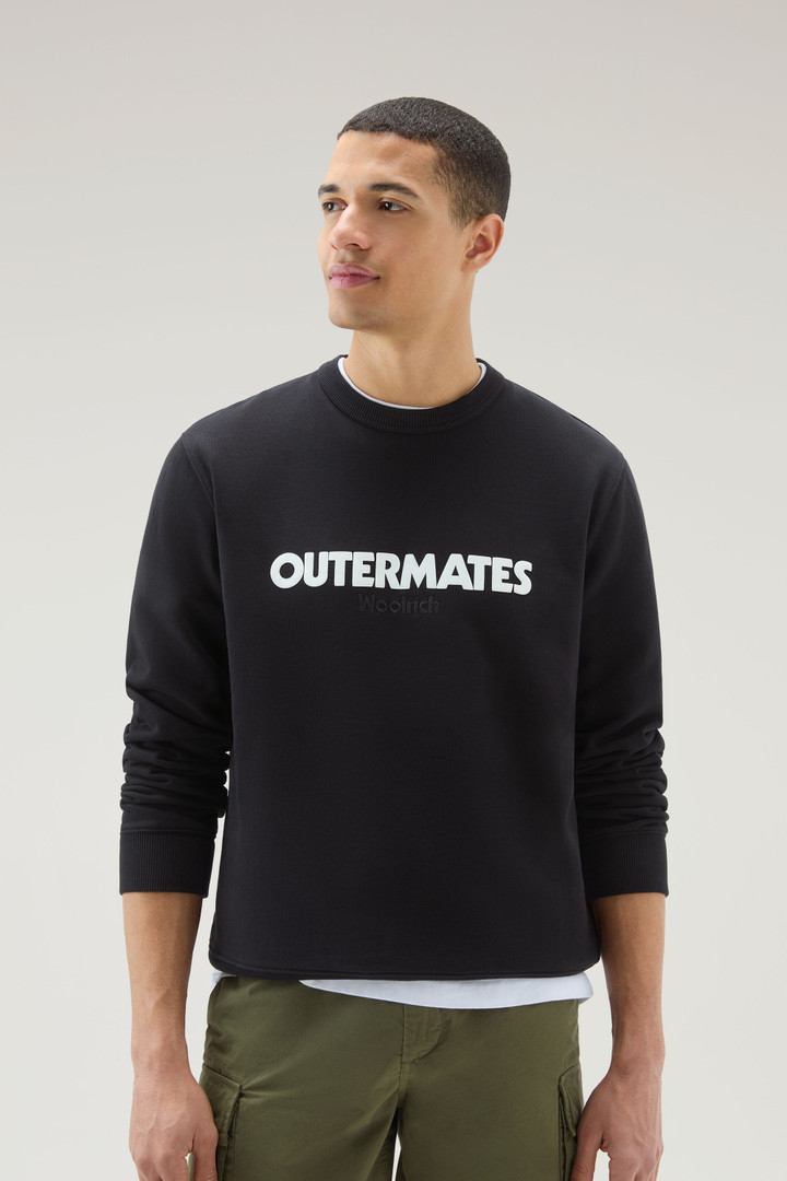 Pure Cotton Crewneck Sweatshirt with Embossed Print Black photo 4 | Woolrich