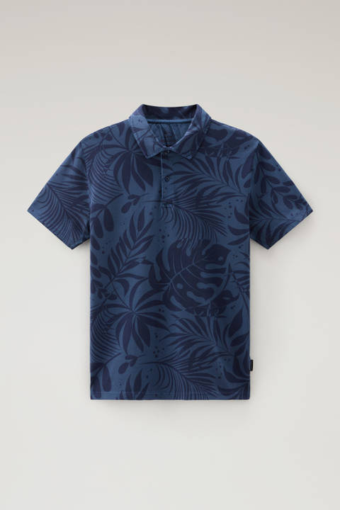 Garment-Dyed Polo Shirt in Stretch Cotton with a Tropical Print Blue photo 2 | Woolrich