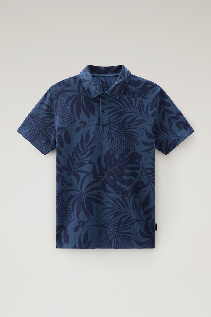 Garment-Dyed Polo Shirt in Stretch Cotton with a Tropical Print Blue photo 5 | Woolrich