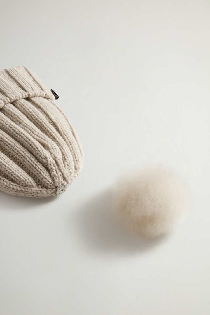 Girls' Beanie in Pure Virgin Wool with Cashmere Pom-Pom Beige photo 4 | Woolrich