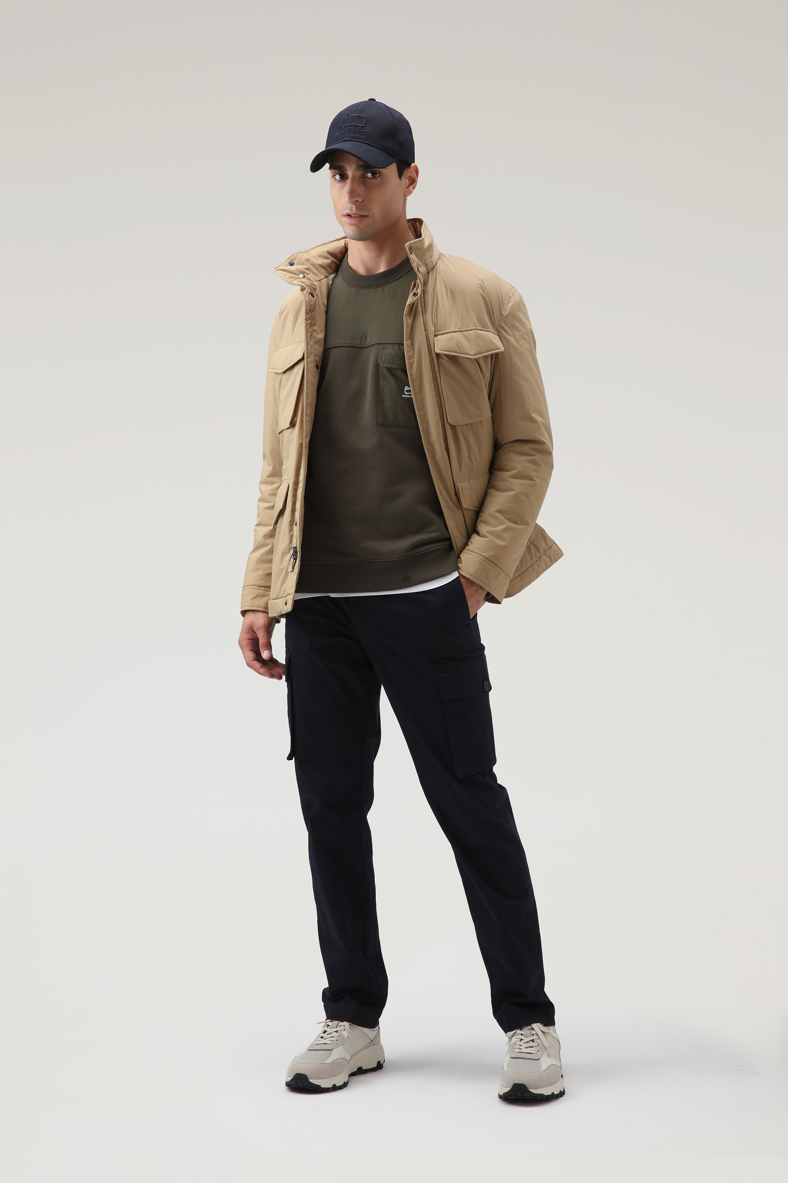 Crewneck Sweatshirt in Cotton and Taslan Nylon Green | Woolrich