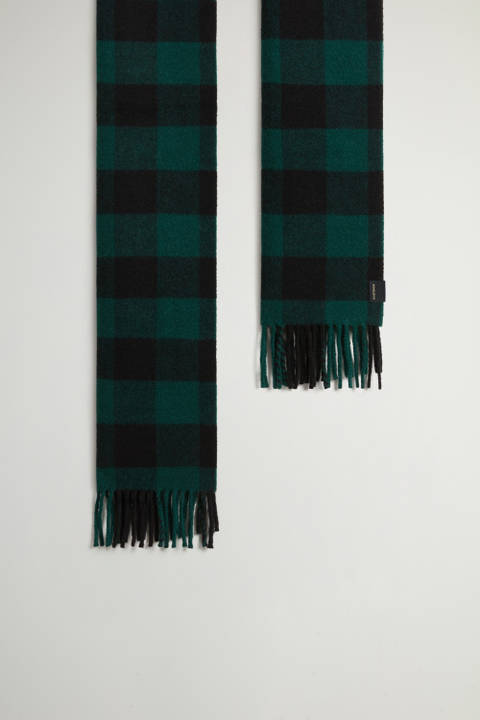 Wool-Blend Scarf with Jacquard Buffalo Check Pattern Green photo 2 | Woolrich