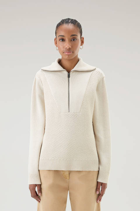 Half-Zip Sweater in Wool Blend White | Woolrich
