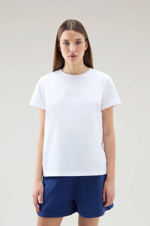 Zuiver katoenen T-shirt met geborduurd logo Wit | Woolrich