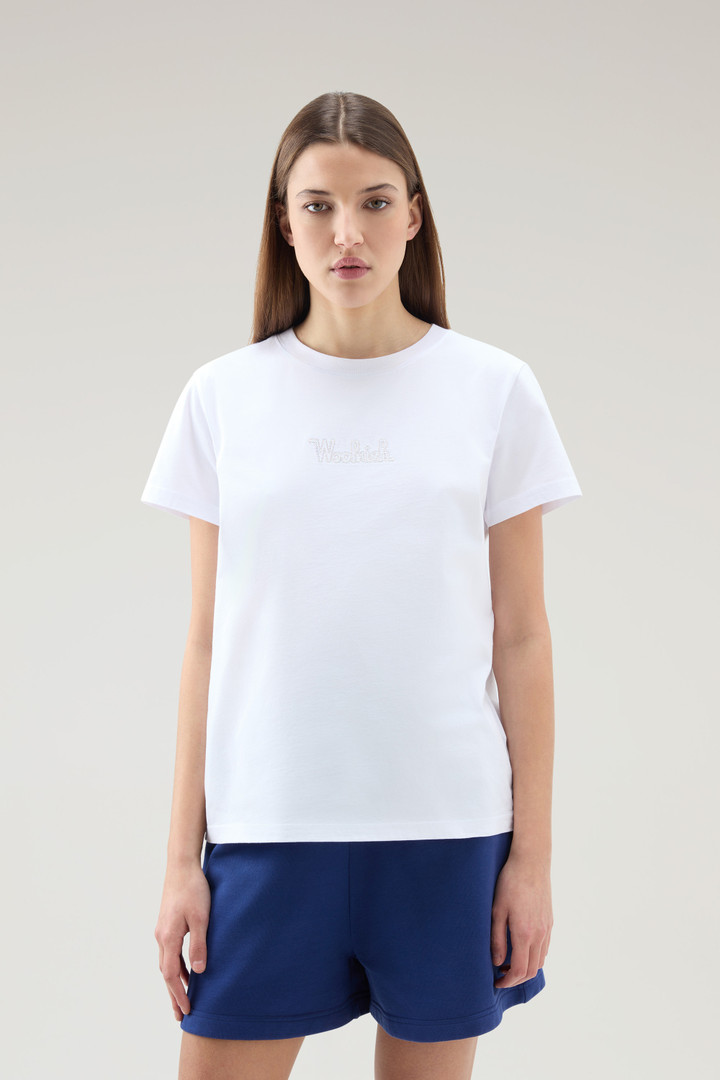 T-shirt en pur coton avec logo brodé Blanc photo 1 | Woolrich