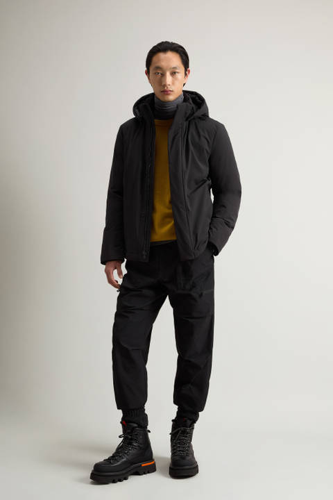 Stretch Nylon Jacket with Padding and Removable Hood Black | Woolrich