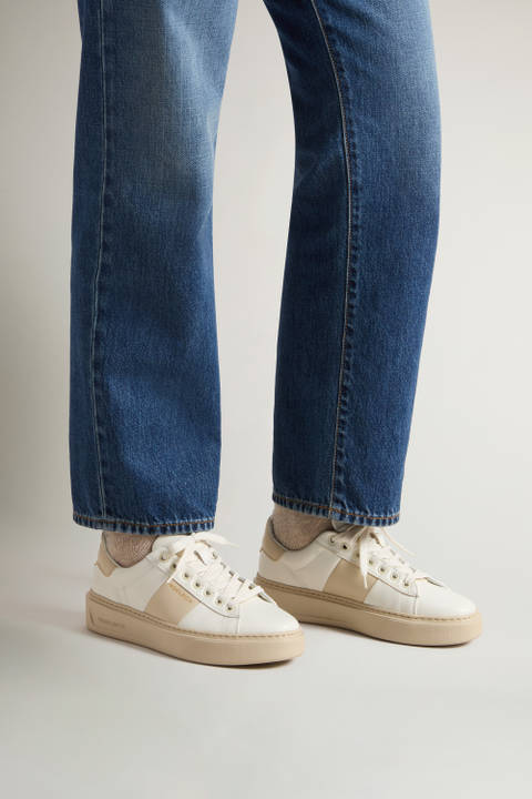 Chunky Court Sneakers in Leather with Contrasting Insert White photo 2 | Woolrich