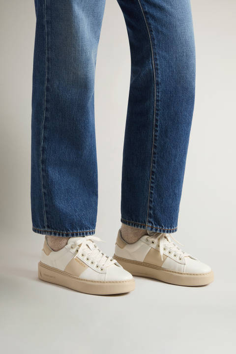 Chunky Court-sneakers van leer met contrasterend inzetstuk Wit photo 2 | Woolrich