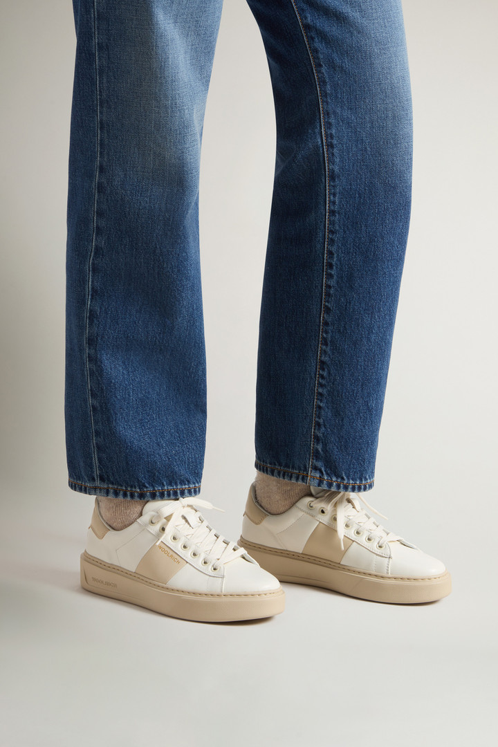 Chunky Court Sneakers in Leather with Contrasting Insert White photo 6 | Woolrich