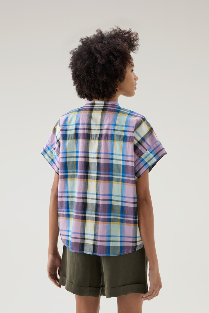 Appalachian Trail Short-Sleeved Check Blouse in Pure Cotton Blue photo 3 | Woolrich