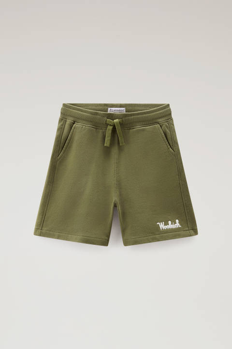 Short pour garçon en pur coton molletonné avec cordon de serrage Vert | Woolrich