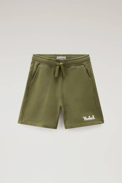 Boys' Pure Cotton Fleece Shorts with Drawstring Green | Woolrich