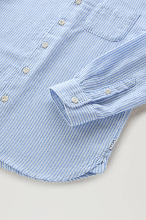 Boys' Shirt in Striped Linen and Cotton Blend Blue photo 2 | Woolrich