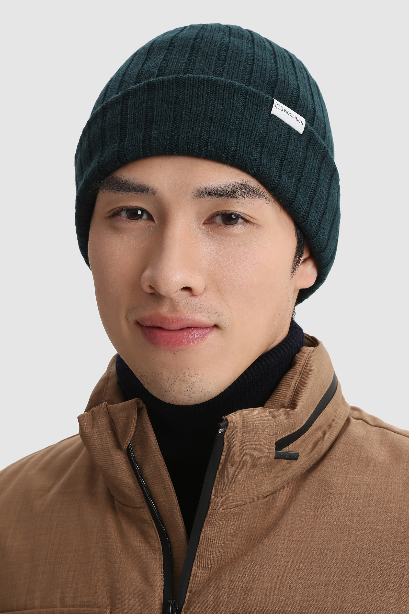 Ribbed Virgin Wool Beanie with Maxi Brim Green photo 3 | Woolrich