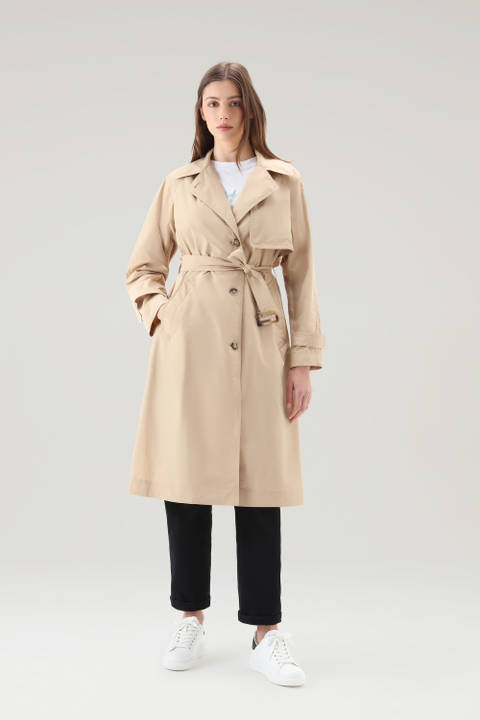 Trench Coat in Urban Touch Fabric with Belted Waist Beige | Woolrich