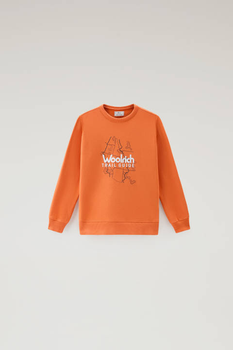 Sweater voor jongens van zuiver katoen met ronde hals en print Oranje | Woolrich