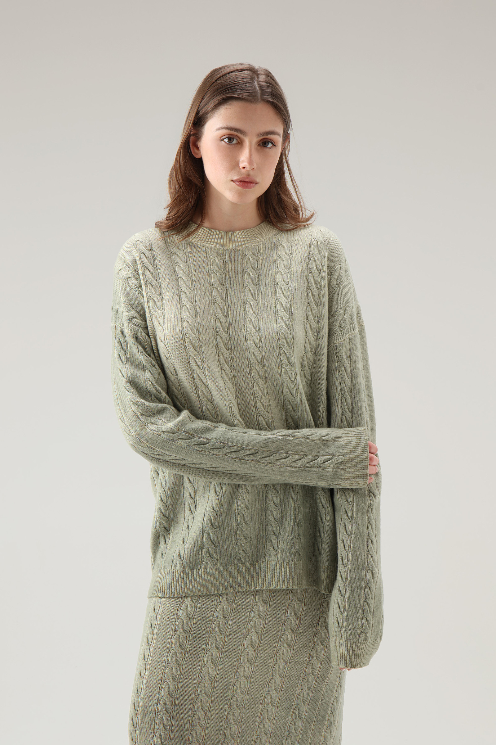 Unisex Garment-Dyed Aran Sweater Green | Woolrich
