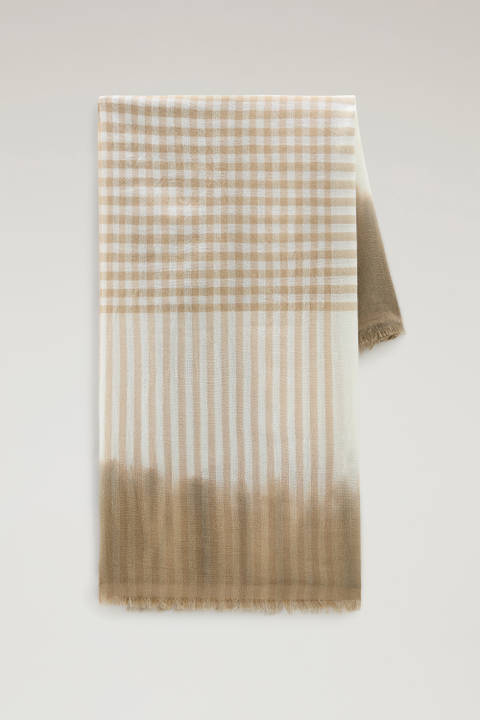 Wool and Cotton Blend Scarf with Micro-Check Pattern Beige | Woolrich