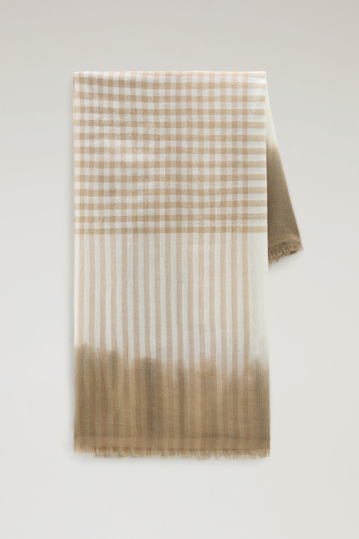 Wool and Cotton Blend Scarf with Micro-Check Pattern Beige photo 1 | Woolrich