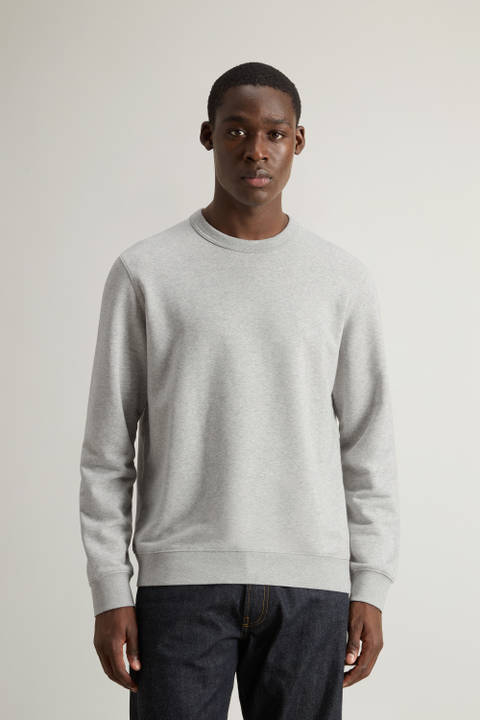 Crewneck Cotton Fleece Sweatshirt with Embroidered Logo Gray | Woolrich