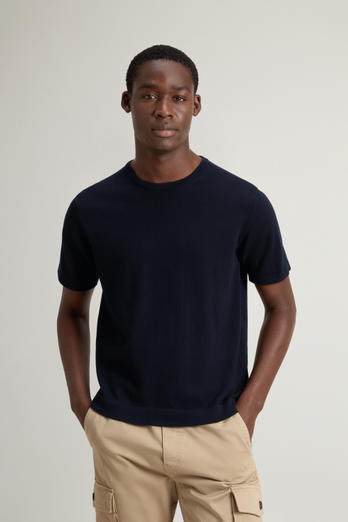Short-Sleeved Pure Cotton Sweater Blue | Woolrich