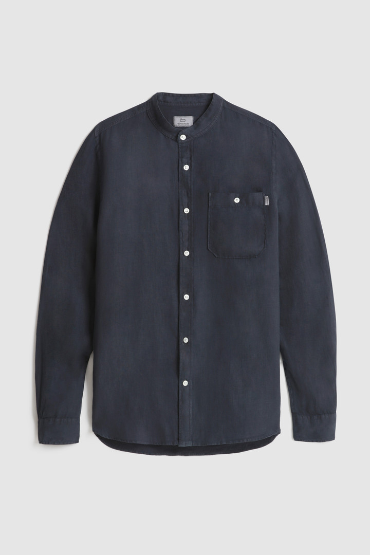 Chemise en pur lin teinte en pièce à col Mao bleu photo 4 | Woolrich