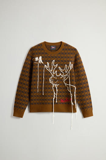 Crewneck Sweater in Pure Merino Wool with Embroidery by Todd Snyder Brown photo 1 | Woolrich