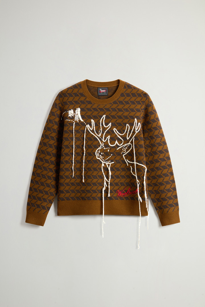 Crewneck Sweater in Pure Merino Wool with Embroidery by Todd Snyder Brown photo 5 | Woolrich