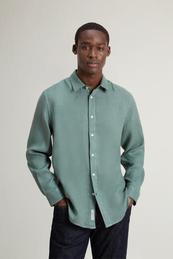 Garment-Dyed Pure Linen Shirt Green | Woolrich
