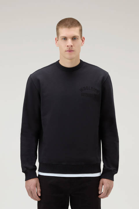Sweat-shirt à col rond en pur coton Noir | Woolrich